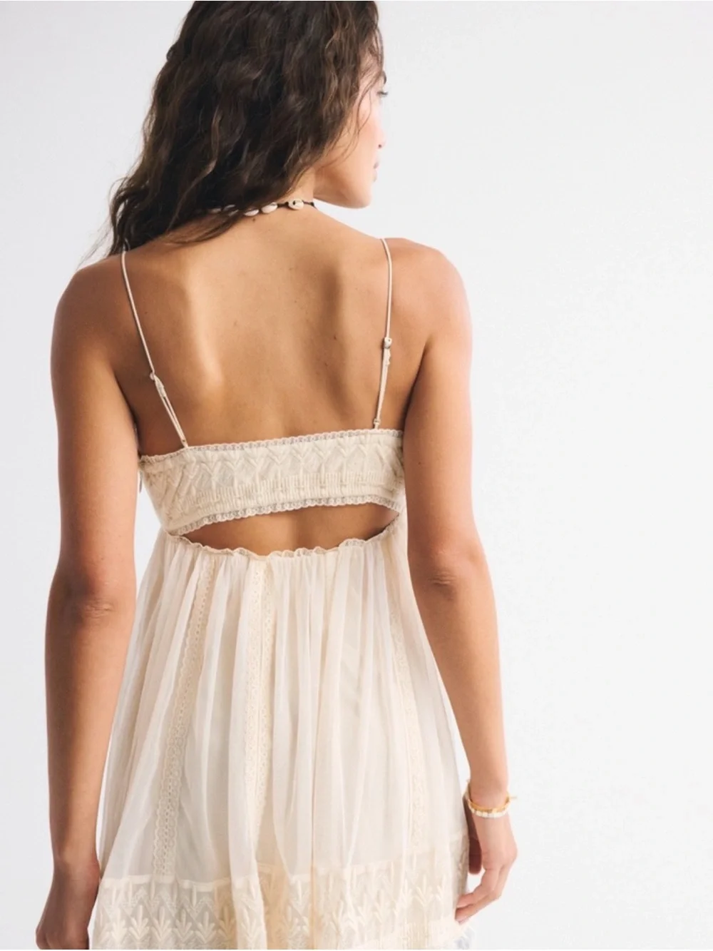 Abercrombie & Fitch Cream Smocked Spaghetti-Strap Mini Dress - Picture 3 of 4